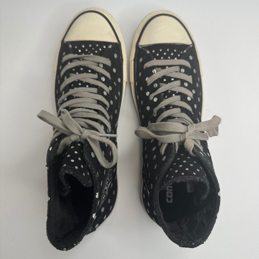 Converse Chuck Taylor All Star Hi Black Suede Silver Polka Dot Sneakers Womens 7 - Picture 6 of 7